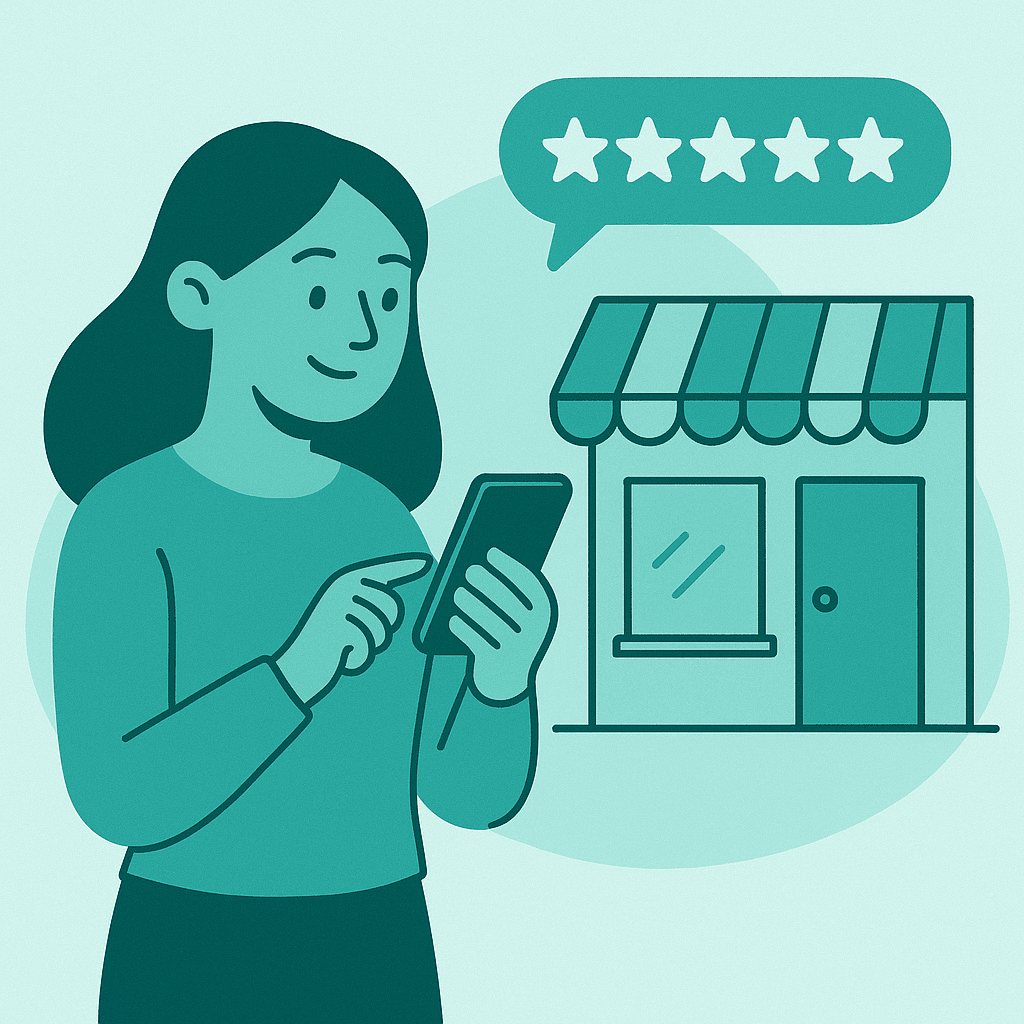 Customer leaving a 5-star review on phone