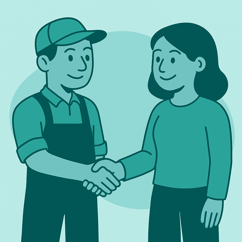 Service professional shaking hands with satisfied customer